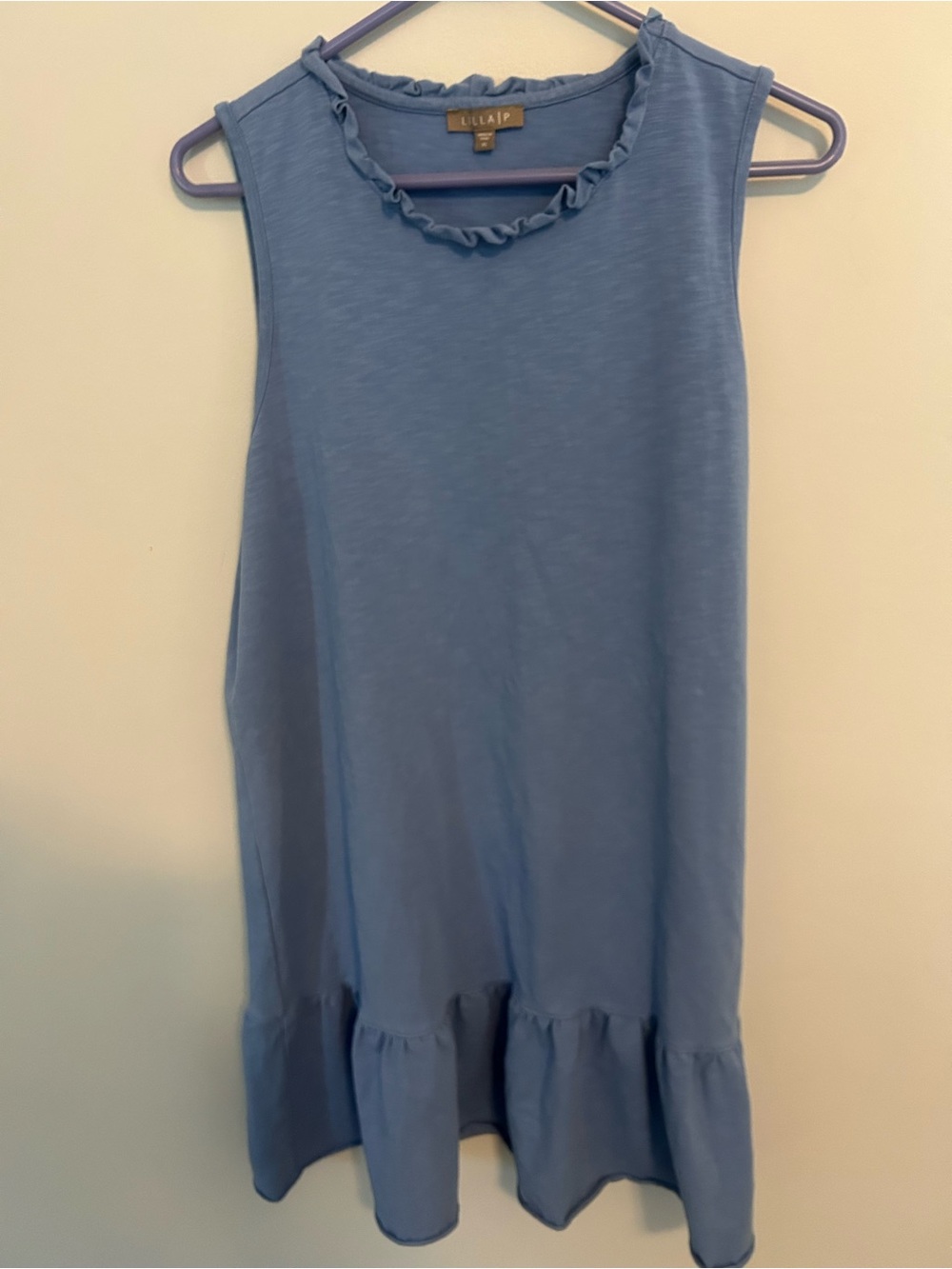 Lilla P Light Blue Ruffle-Neck Sleeveless Tank Dress